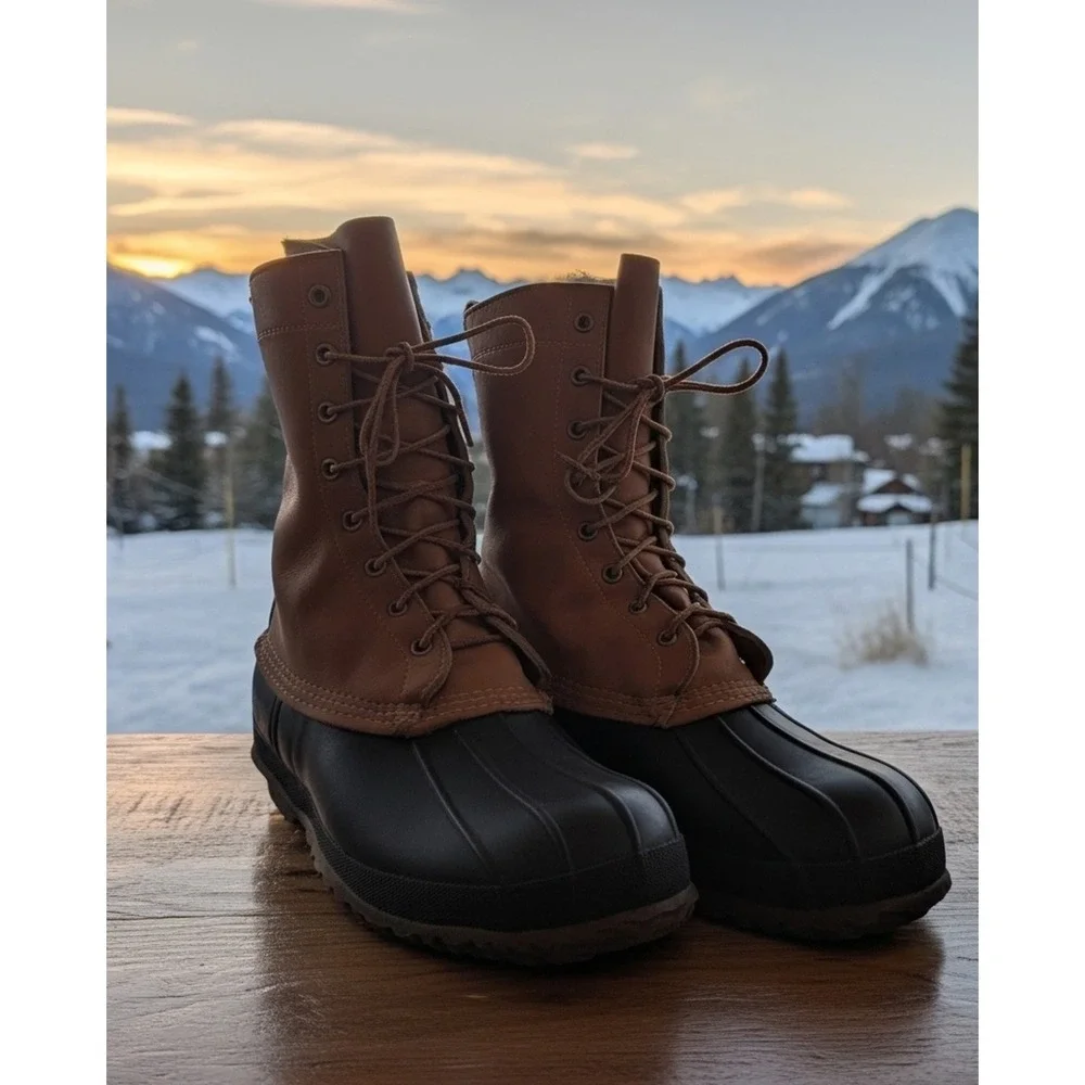Vtg 1980s LL Bean Maine Hunting Shoe Duck Boots 10in 10-Eyelet Brown Mens 10M